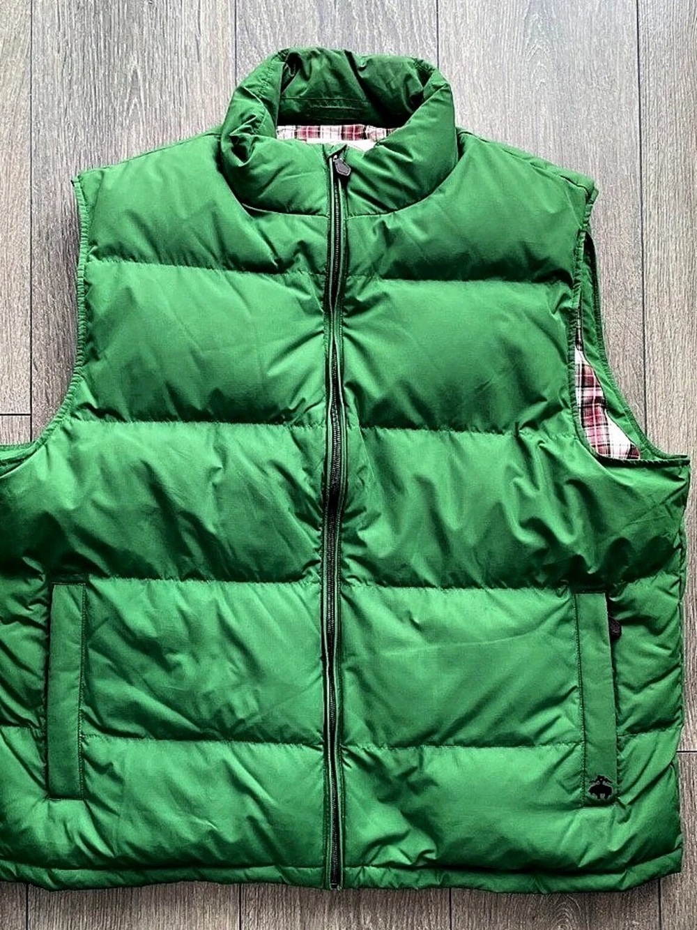 Brooks Brothers Down Fill Puffer Vest Plaid Lined Size XL